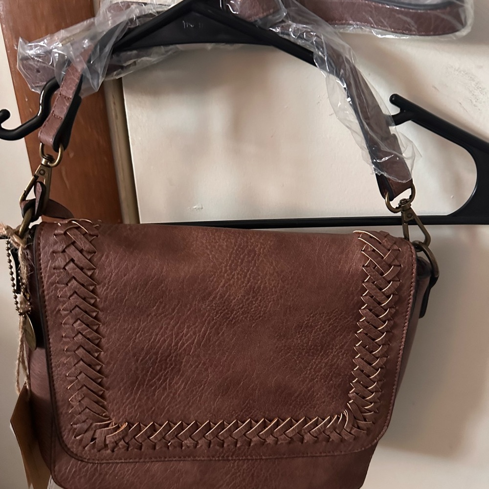 Ampere Creations Woven Trim Brown Crossbody Bag - Classic Everyday Style - Picture 4 of 8